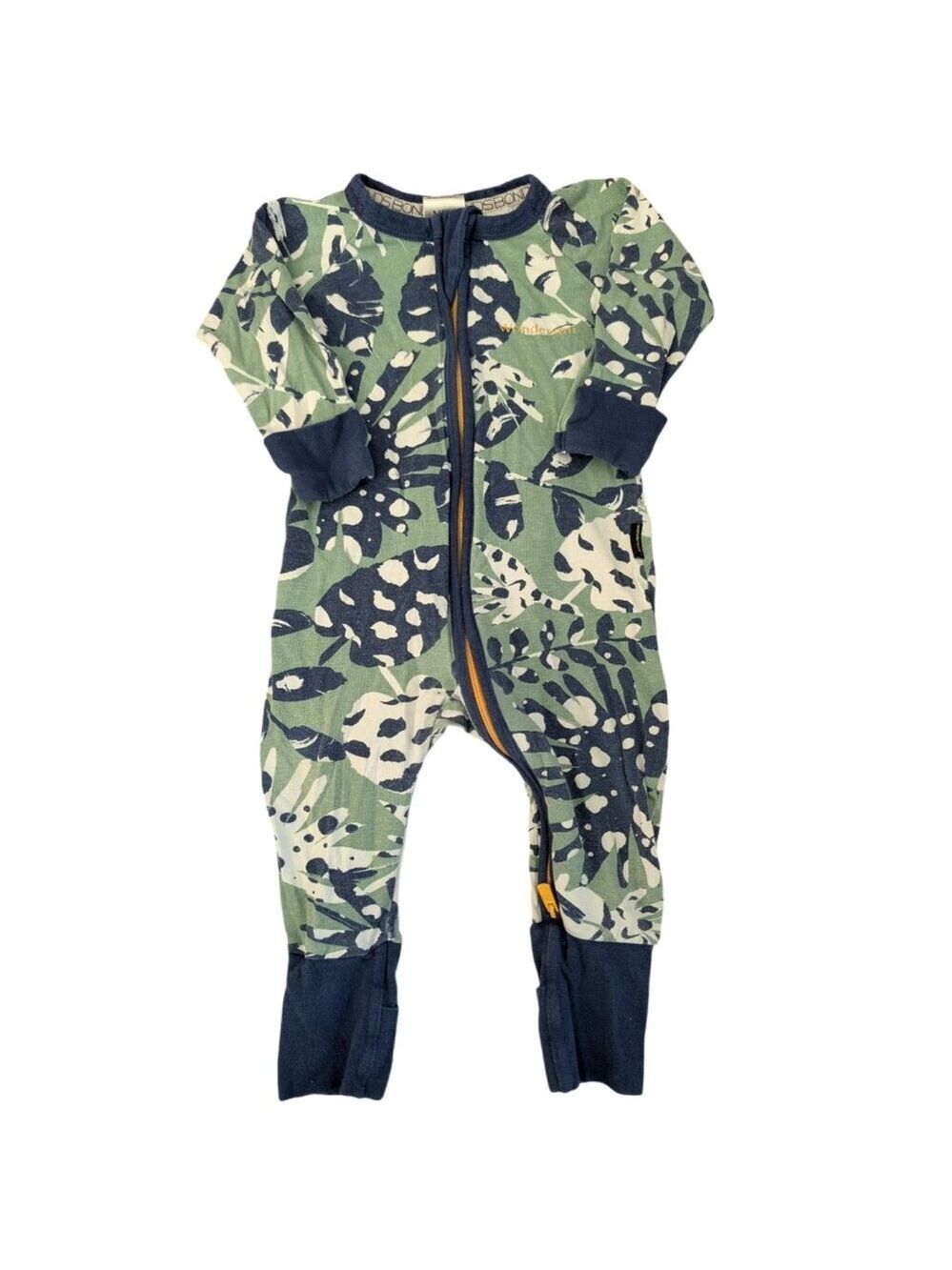 Bonds Wondersuit Green and Navy Tropical Leaf Print Convertible Romper Sleeper 3